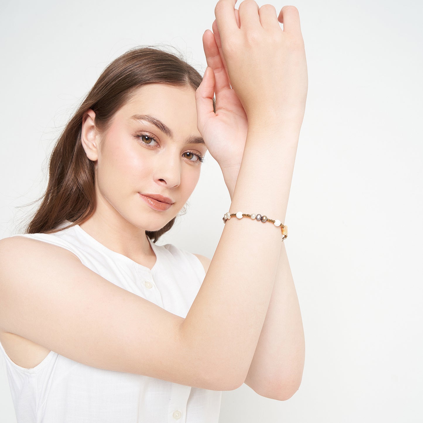Nyana Nyana Diffuser Macrame Bracelets | Baroque pearl cross, Freshwater pearl, and lava beads