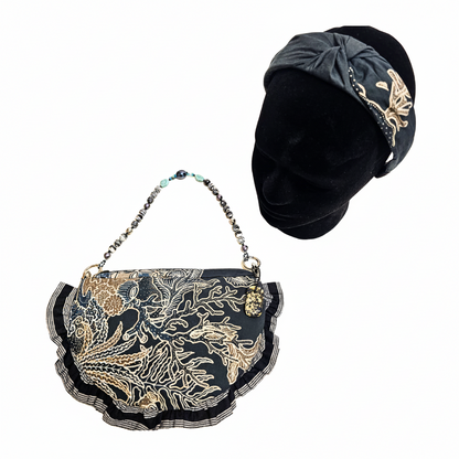 Nyana Nyana Circa Beads Bag Headband Set | Batik Tulis Handdrawn, Natural Dye, Gems, Pearl, Shell