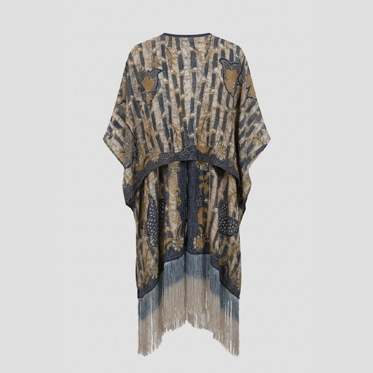 Nyana Nyana Artisan Hand-Drawn Batik Cape in Vegan Silk Cupro | High-Low Cape