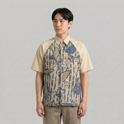 Nyana Nyana Artisan Batik Tulis Mandarin Collar Shirt I Hand Drawn, Natural Dye, Runway Piece