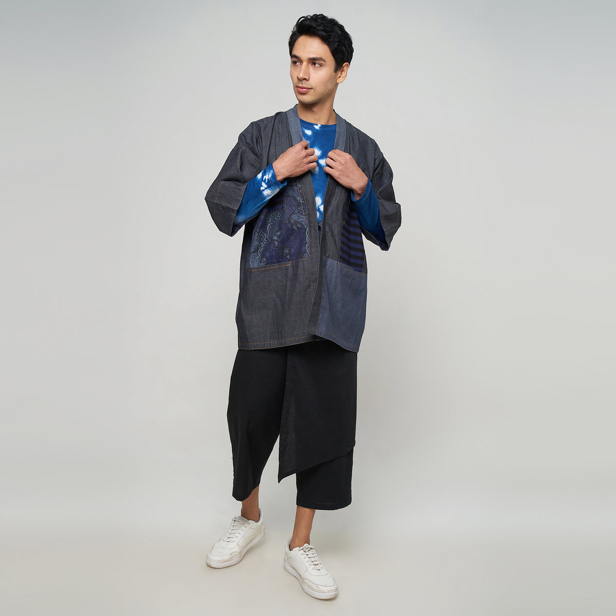 Nyana Nyana Denim Ikat Patchwork Oversized Outer