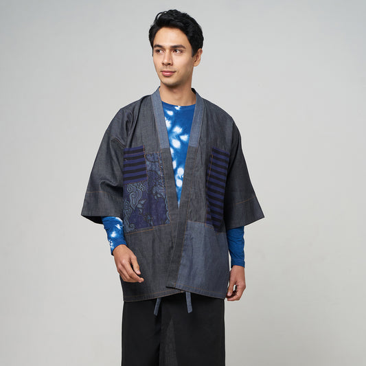 Nyana Nyana Denim Ikat Patchwork Oversized Outer