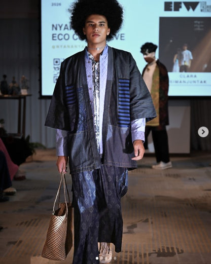 Nyana Nyana Denim Ikat Patchwork Oversized Outer