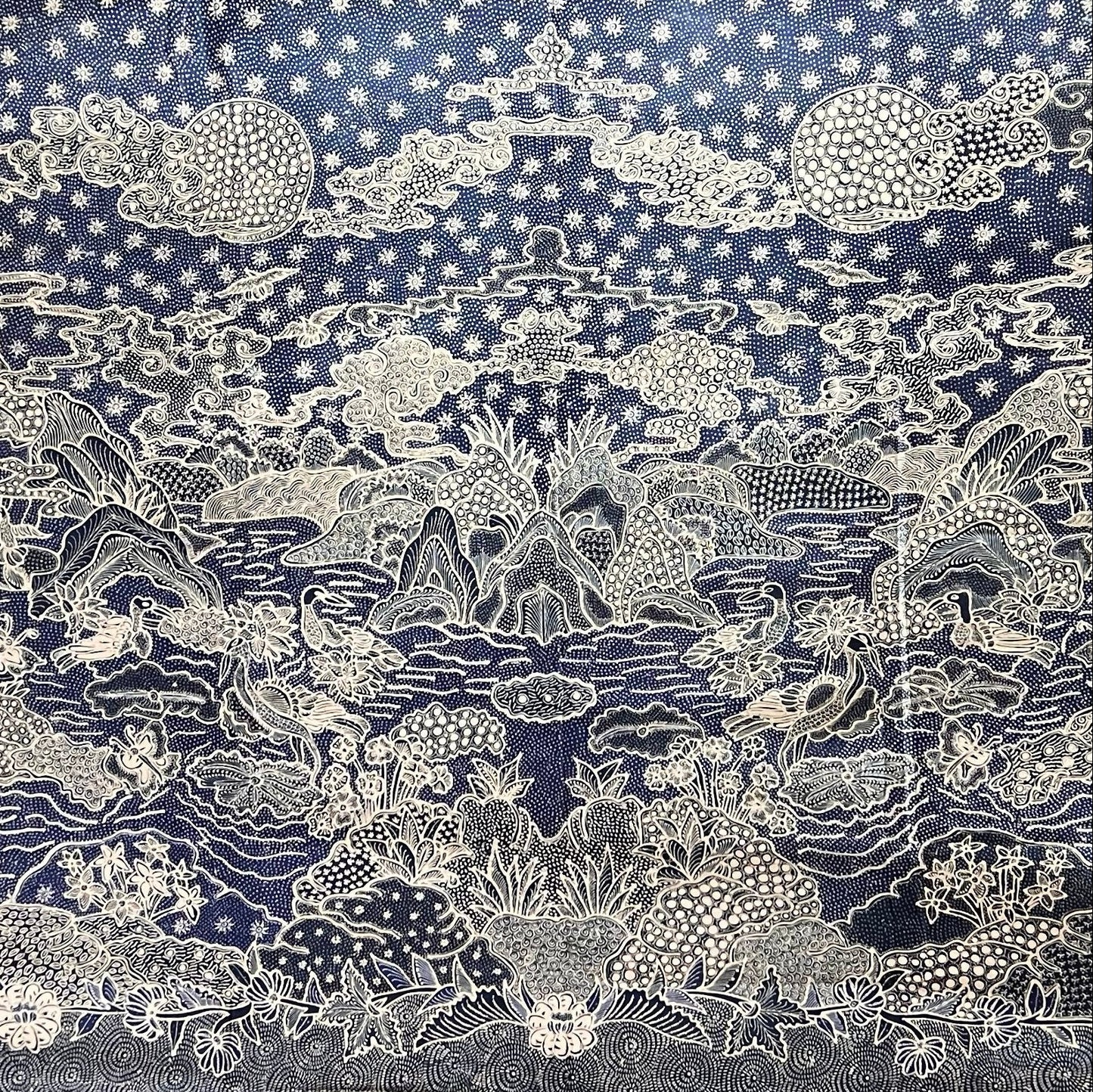 Nyana Nyana Hand Drawn Batik Tulis Cotton Fabric – Naturally Dyed Artisan Textile | Island scene