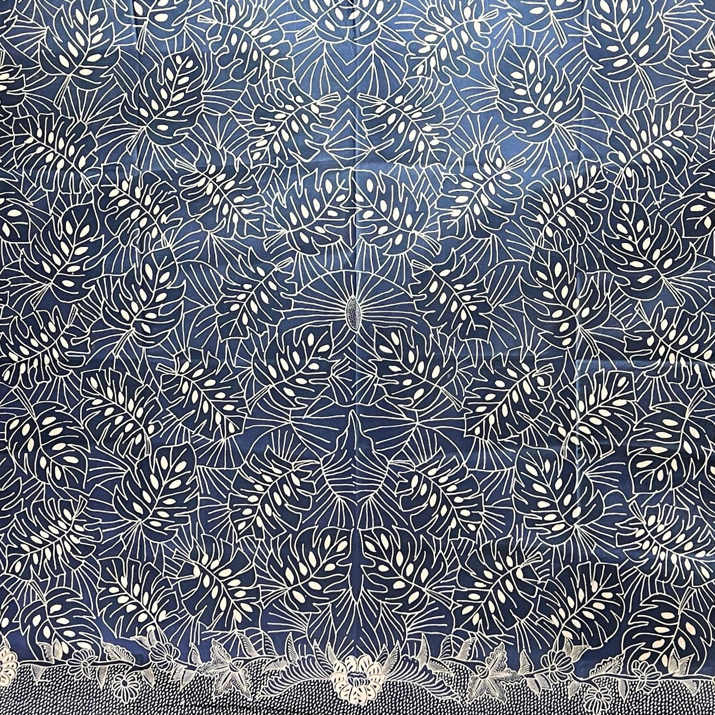 Nyana Nyana Hand Drawn Batik Tulis Cotton Fabric – Naturally Dyed Artisan Textile | Monstera Outline