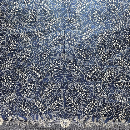 Nyana Nyana Hand Drawn Batik Tulis Cotton Fabric – Naturally Dyed Artisan Textile | Monstera Outline