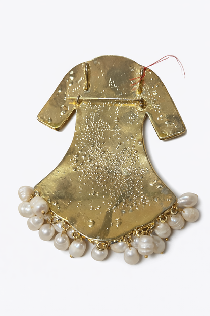 Nyana Nyana Fresh Water Pearl Kebaya Shaped Brooch Kerongsang Gold XL