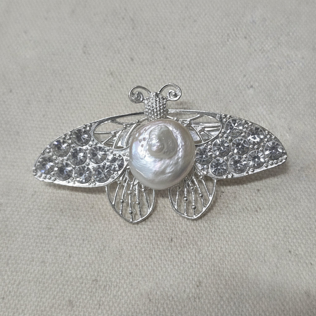 Nyana Nyana Fresh Water Baroque Pearl Butterfly Brooch Kerongsang Small