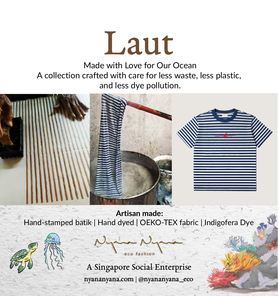 Laut Collection | Indigo-Dyed Batik Striped T-Shirt | OEKO-TEX Certified