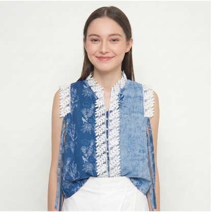 Nyana Nyana Batik Bird Open Side Vest -  Modern Batik Outerwear for Women (Tencel, Natural Dye)
