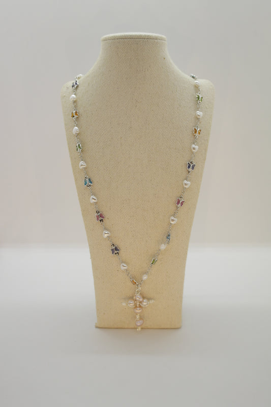 Nyana Nyana Christian Jewelry, Freshwater Pearl Cross Pendant, Necklace, Limited Edition