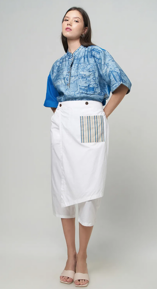 Nyana Nyana Unisex Multiway Batik Sarong Pants - 100 Cotton, limited edition, White