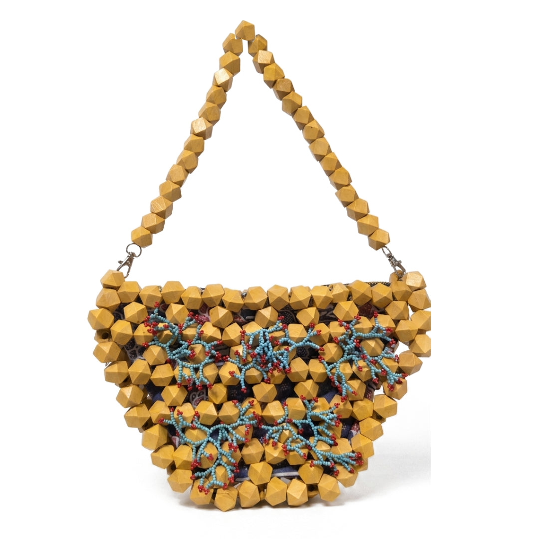 Nyana Nyana Wooden Hexagon Coral Beaded Handbag