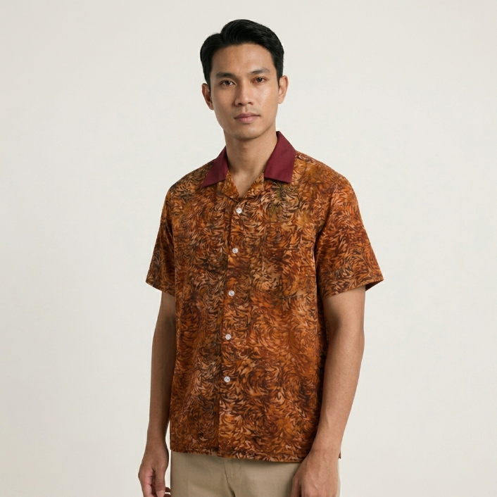 Nyana Nyana Bali Batik Camp Shirt - 100% Cotton, Hand-Stamped, Limited Edition