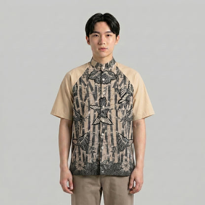 Nyana Nyana Artisan Batik Tulis Mandarin Collar Shirt I Hand Drawn, Natural Dye, Runway Piece