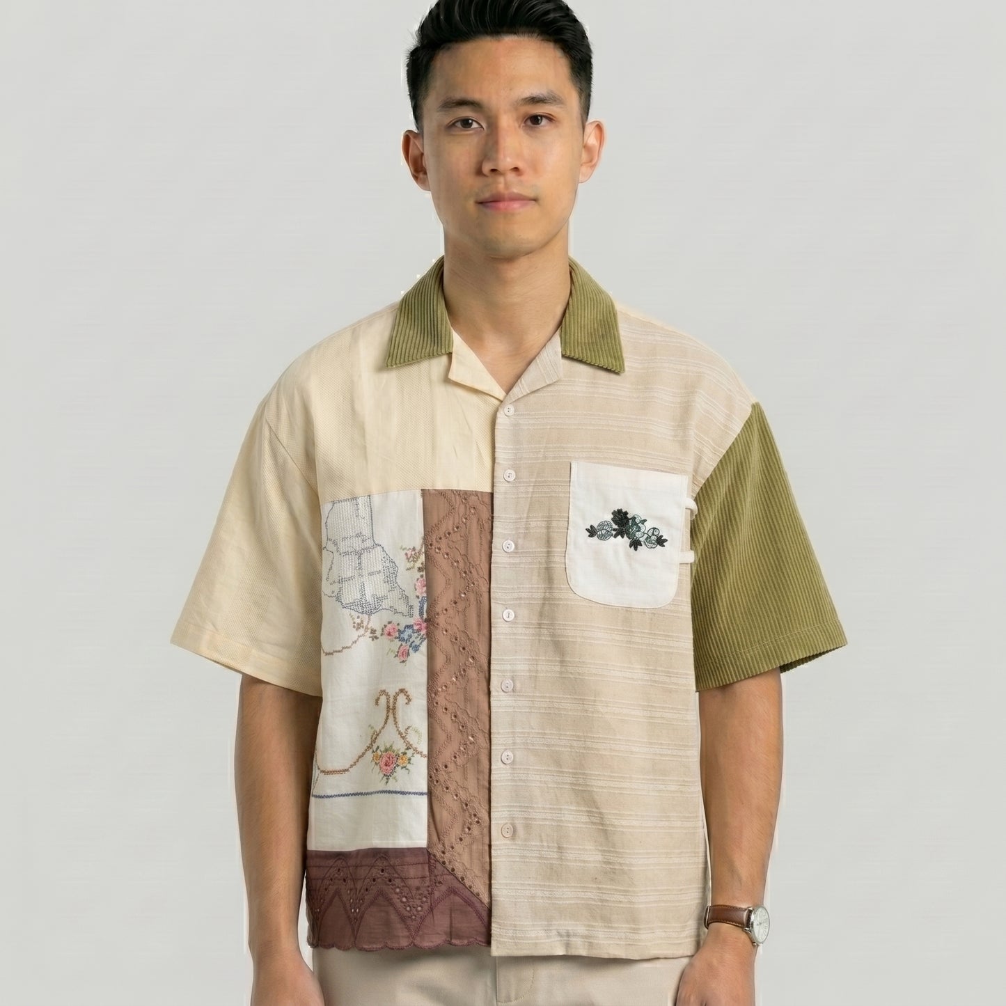 Nyana Nyana Kopi Embroidery Camp Shirt - 100% Cotton, vintage tablecloth, Limited Edition