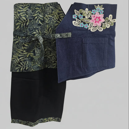 Nyana Nyana Patchwork Embroidery Batik Obi Belt - Cotton, Denim, Limited Edition Runway Piece
