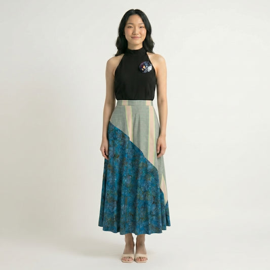 Nyana Nyana Artisan Asymmetric Batik Tulis Ikat Skirt - 100% Cotton, Handwoven, Maxi