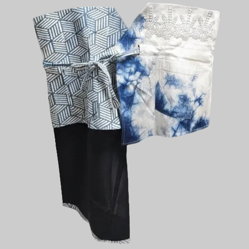 Nyana Nyana Patchwork Embroidery Batik Obi Belt - Cotton, Denim, Limited Edition Runway Piece