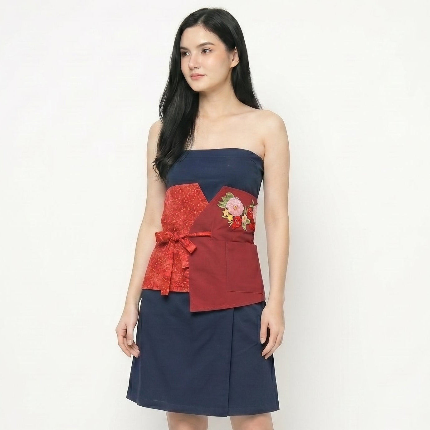 Nyana Nyana Patchwork Embroidery Batik Obi Belt - Cotton, Denim, Limited Edition Runway Piece