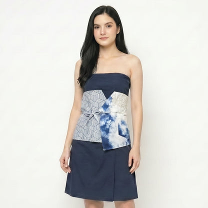 Nyana Nyana Patchwork Embroidery Batik Obi Belt - Cotton, Denim, Limited Edition Runway Piece