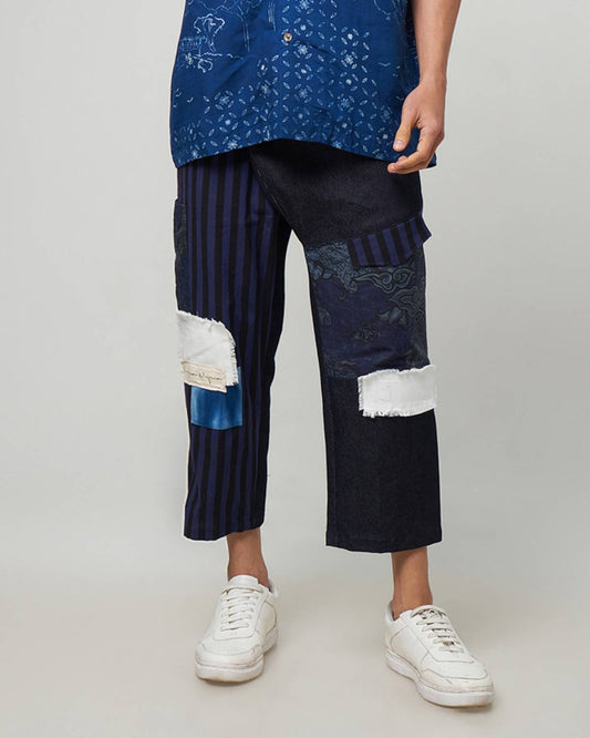Nyana Patchwork Denim Pants with Batik and Ikat