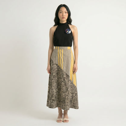Nyana Nyana Artisan Asymmetric Batik Tulis Ikat Skirt - 100% Cotton, Handwoven, Maxi